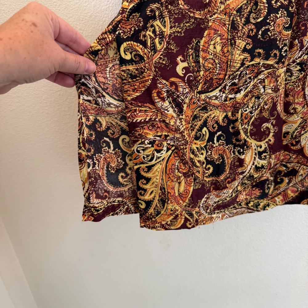 J. Jill Womens Small Petite Paisley Empire Waist Tunic Top Burgundy Gold‎ Rayon - Picture 3 of 11